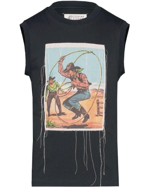 Maison Margiela Cowboy-Print Cotton Tank Top in Black | Lyst