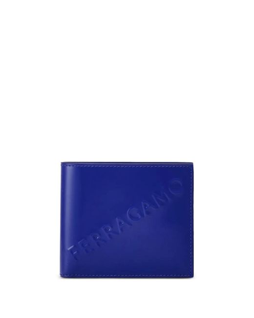 Ferragamo Blue Embossed Logo Leather Bifold Wallet for men