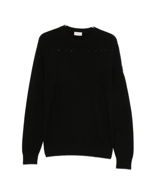 Moncler Black Logo-Patch Waffle-Knit Sweater for men