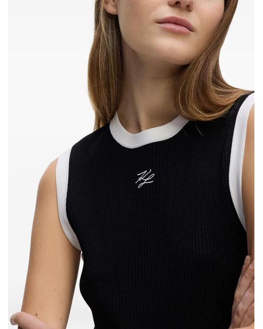 Karl Lagerfeld Black Ribbed-Knit Contrast-Trim Tank Top