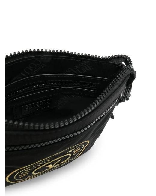 Versace Jeans Couture Black Logo-Patch Messenger Bag for men