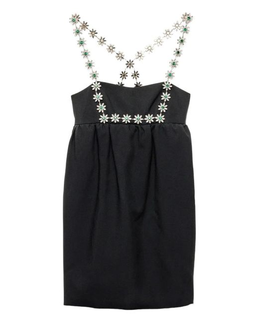Prada Black Embroidered Mini Dress