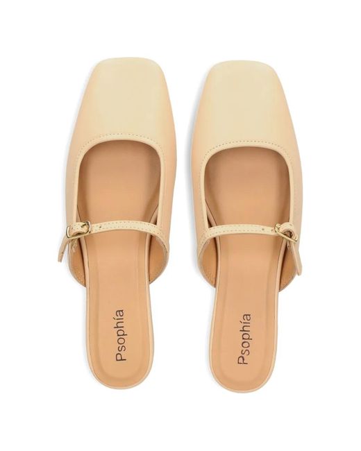 Psophia White Buckle-Strap Square-Toe Flat Mules