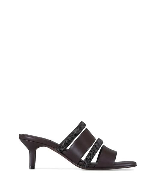 Brunello Cucinelli White Sandales En Cuir À Ornements Métalliques