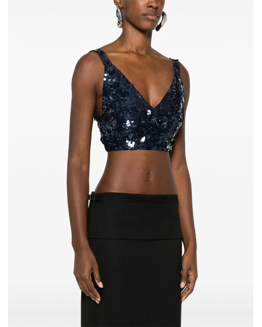 P.A.R.O.S.H. Blue Sequin-Embellished Cropped Top