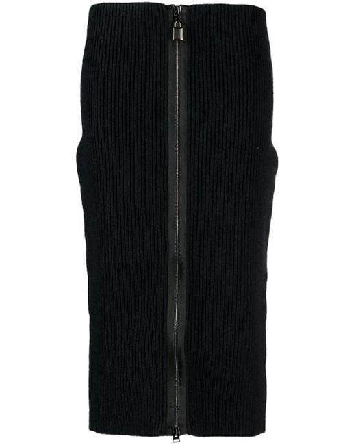 Tom Ford Black Ribbed Zip-Up Pencil Skirt