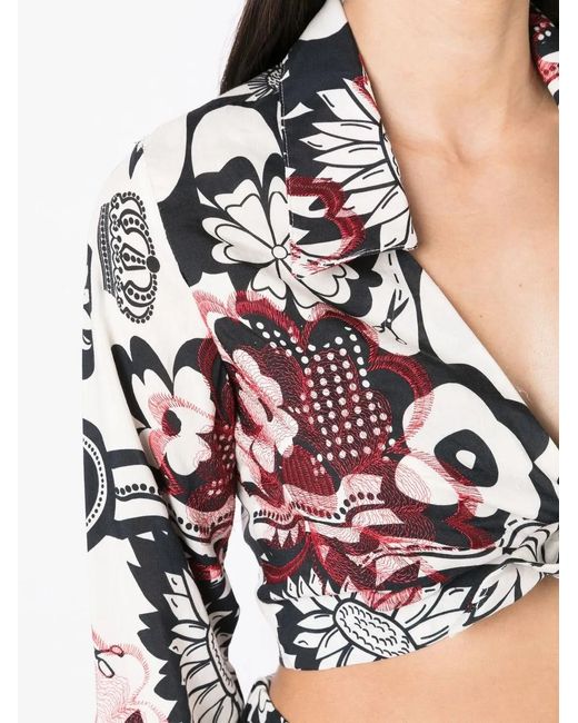 Amir Slama White Floral-Print Cropped Blouse