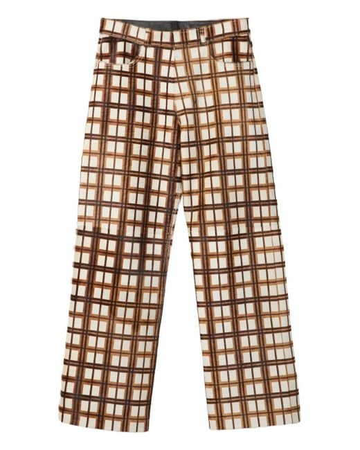 CAMPERLAB Blue Checked Leather Straight-Leg Trousers
