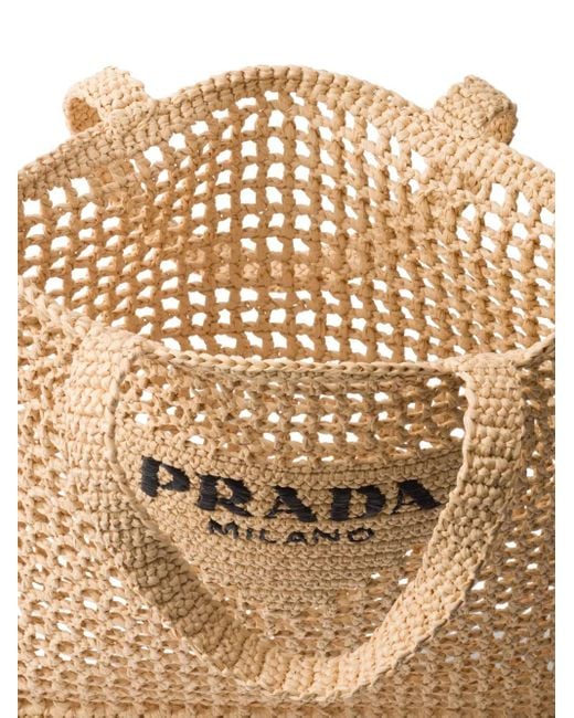 Prada Brown Logo-Embroidered Crochet Tote Bag