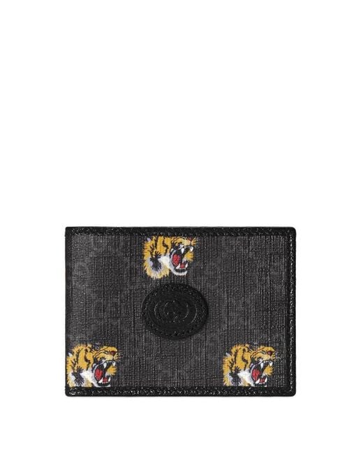 Gucci Canvas Tiger-print Bi-fold Wallet in Black for Men | Lyst