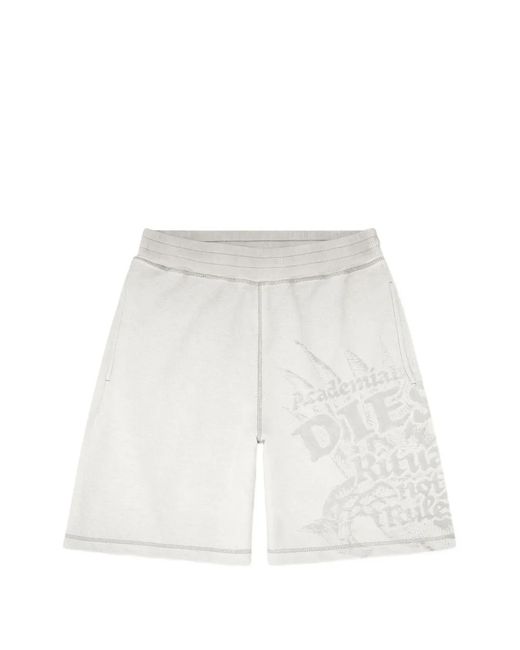 DIESEL White Dévoré-Print Track Shorts for men