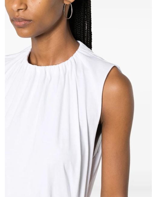 MM6 by Maison Margiela White Gathered-Detail Cotton Tank Top