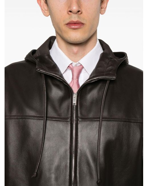 Bottega Veneta Black Hooded Leather Jacket for men