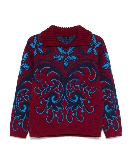 Etro Red Polopullover Aus Woll-Jacquard