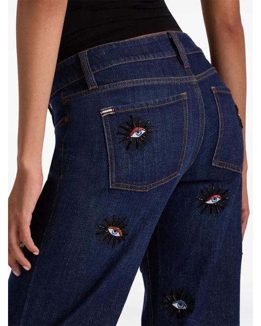 Alice + Olivia Blue Roxie Eyes-Embellished Jeans