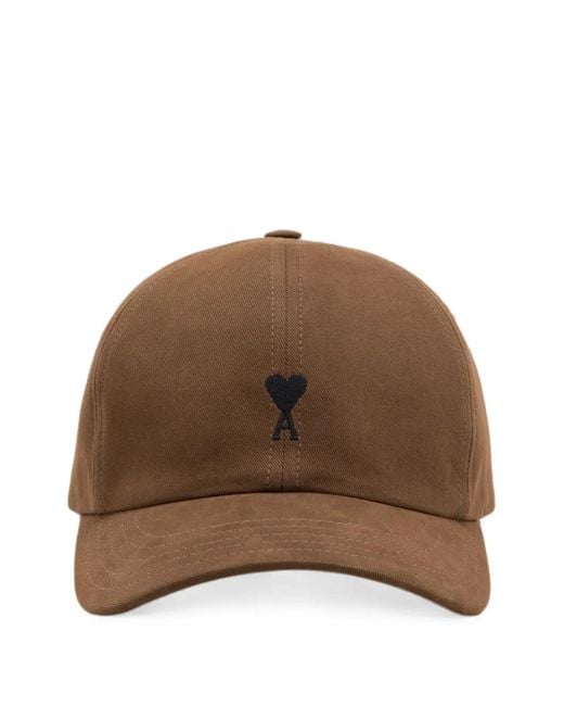 AMI Brown Cotton Cap With Ami De Coeur