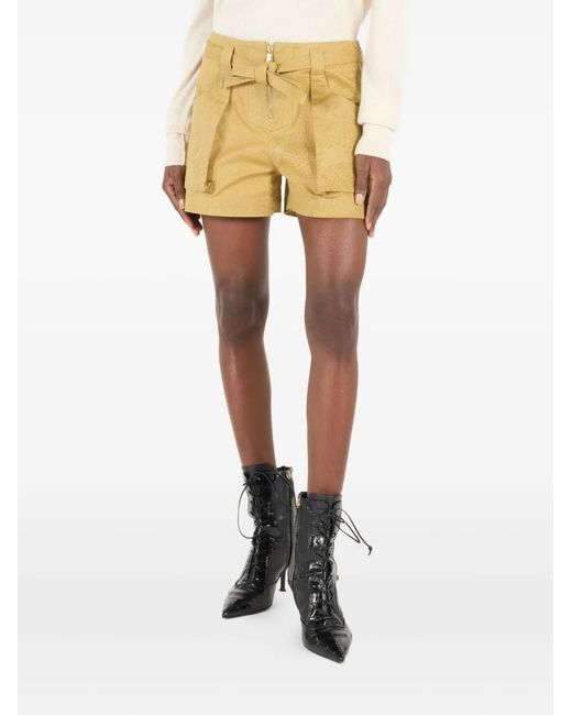 Roberto Cavalli Yellow Python-Print Belted Shorts