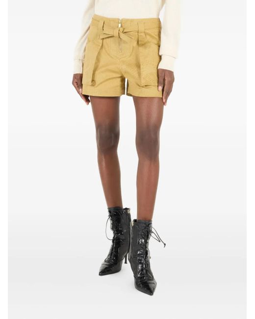 Roberto Cavalli Yellow Python-Print Belted Shorts