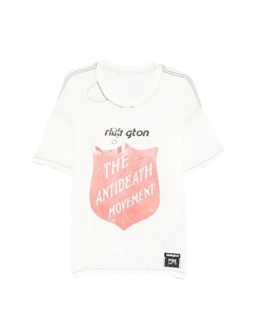 RIVINGTON roi Rebis Men's White Graphic-Print Distressed T-Shirt