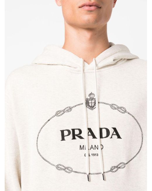 Prada Natural Logo-print Cotton Hoodie for men