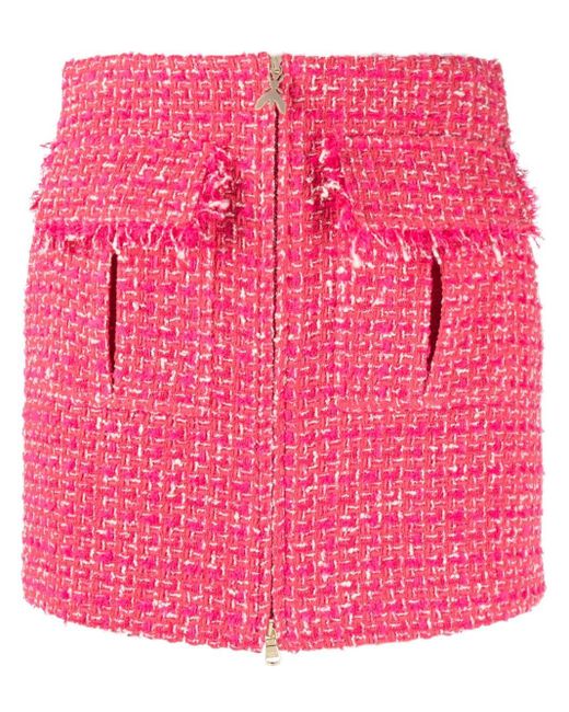Patrizia Pepe Pink Frayed-detail Tweed Miniskirt