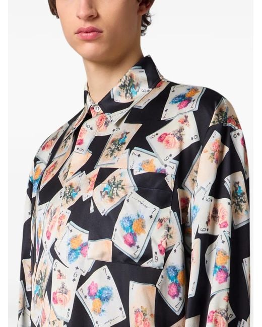 MSGM White Playing-Card-Print Button-Down Shirt for men