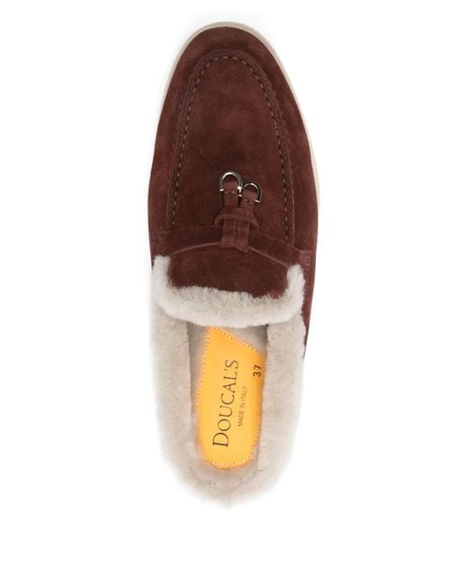 Doucal's Brown Fur-Trim Mules