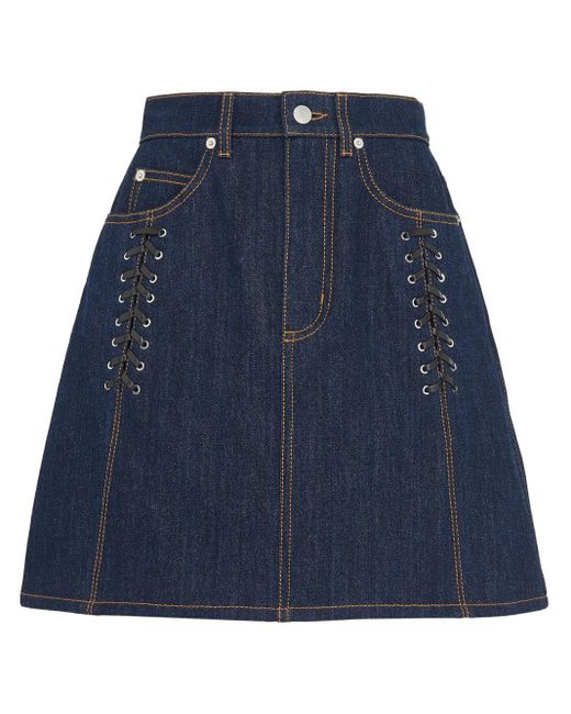 Alexander McQueen Blue Lace-detail Denim Miniskirt
