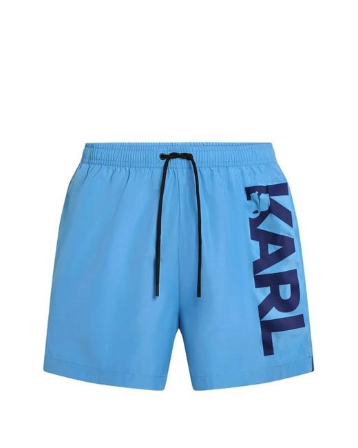 Karl Lagerfeld Blue Logo Swim Shorts for men