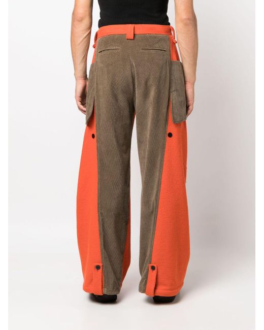 Kiko Kostadinov Meno Panelled Wide-leg Trousers in Orange for Men