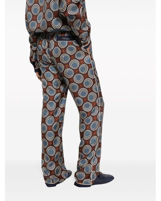 Dolce & Gabbana Blue Geometric-print Silk Pijama Trousers for men