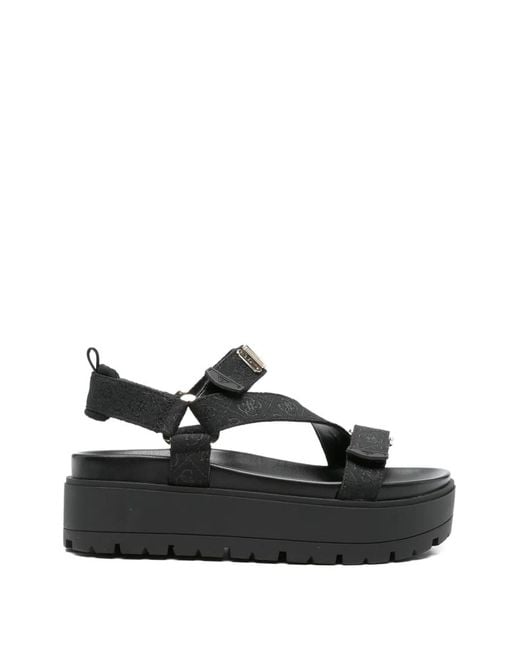 Guess Black Logo-Lettering Platform Sandals