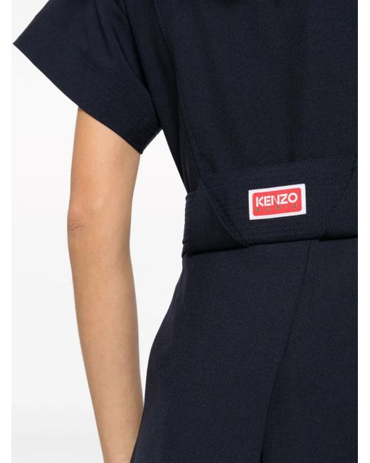 KENZO Blue Pleated Wrap Minidress