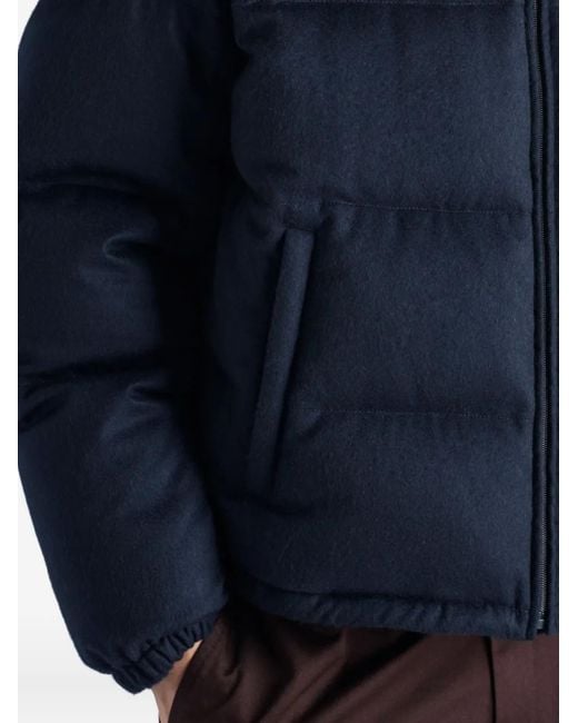 Prada Blue Logo-Embellished Padded Dow-Filled Cashmere Jacket for men