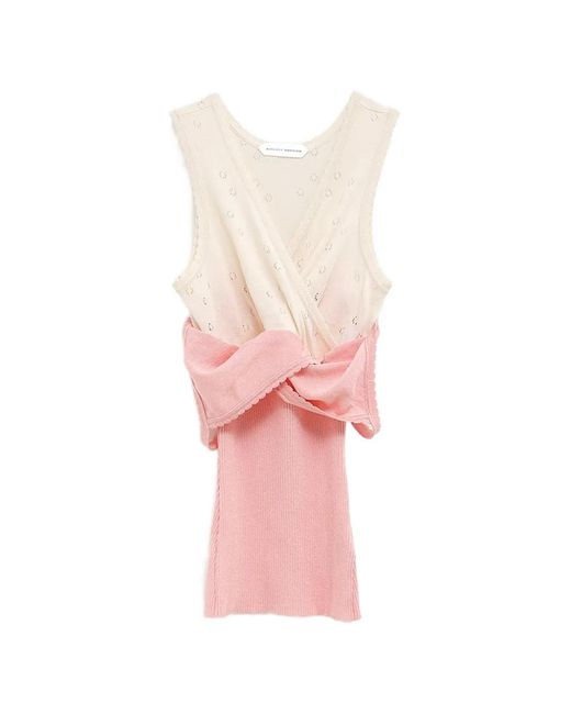 August Barron Pink Pointelle-Knit Wrap-Style Top