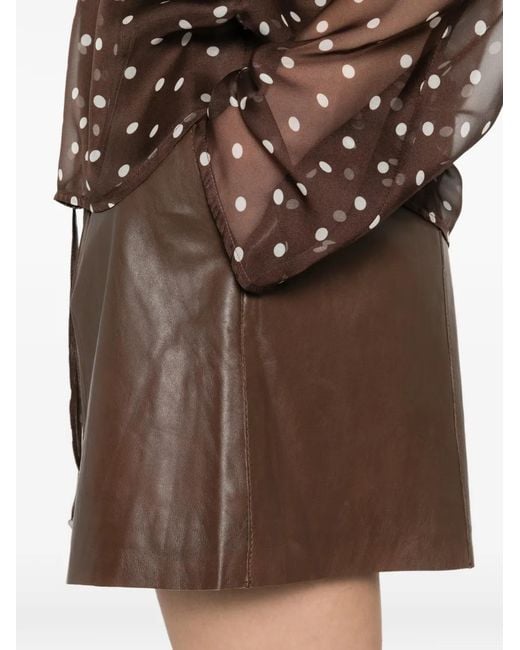 P.A.R.O.S.H. Brown Pleated Leather Shorts