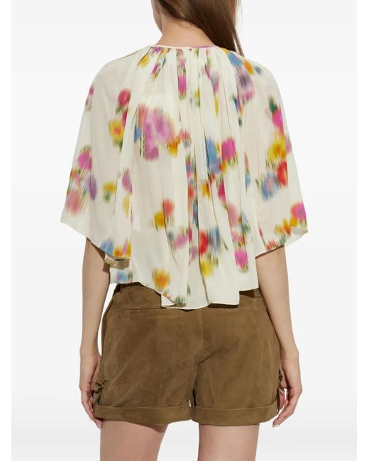 Isabel Marant White Lara Floral-Print Pleated Top