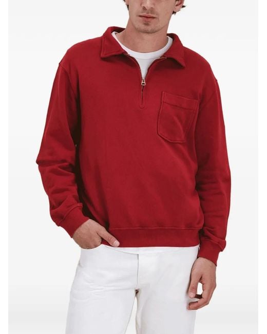 Fortela Red Yale Zip-Up Chest-Pocket Sweatshirt for men