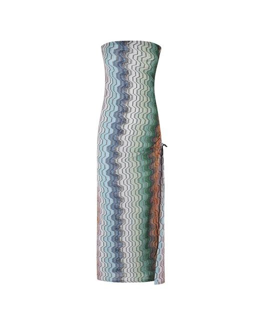 Missoni Blue Chevron-Knit Drawstring Maxi Dress