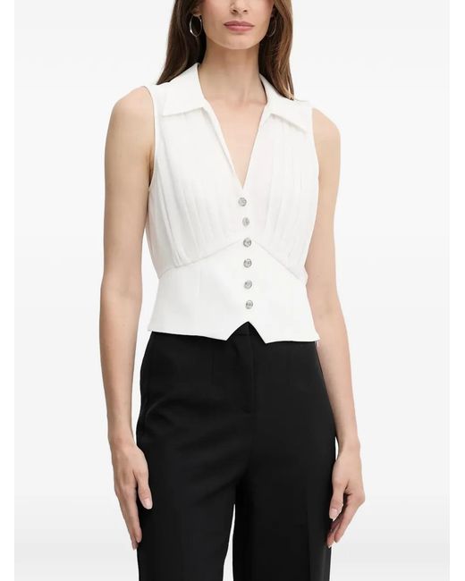 Morgan White Opli Pleated Button-Down Blouse