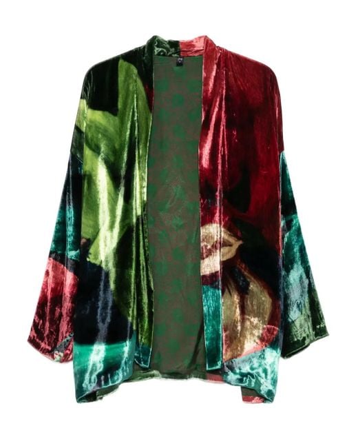 Yavi Green Abstract-Print Velvet Jacket