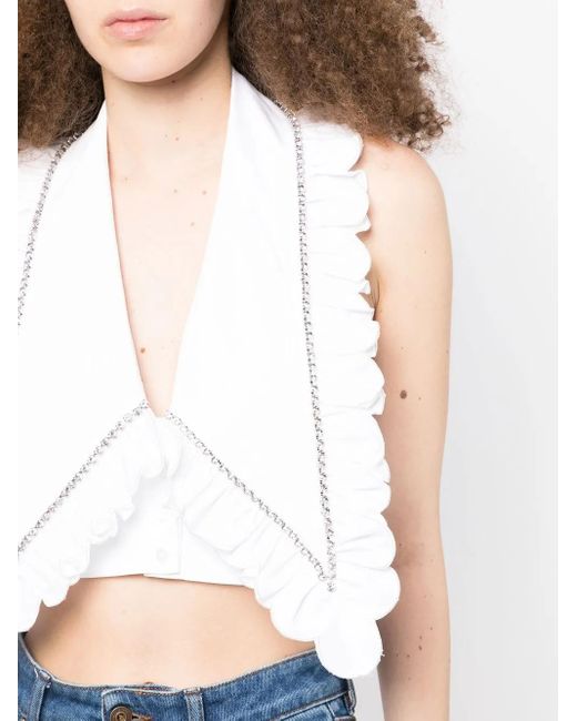 Area White Crystal-Embellished Cropped Top