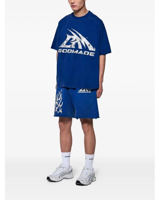 GODMADE Blue Flame-Motif Shorts for men