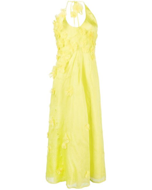 Rachel Gilbert Yellow Whitley Floral-appliqué Midi Dress