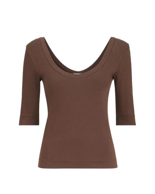 Brunello Cucinelli Brown Stretch Cotton Ribbed Jersey T-Shirt With Monili