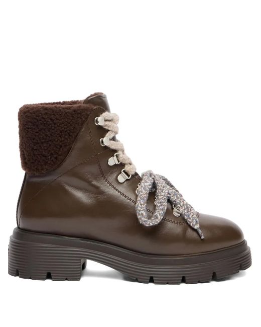 Stuart Weitzman Brown Hudson Lite Lace-Up Shearling Boots