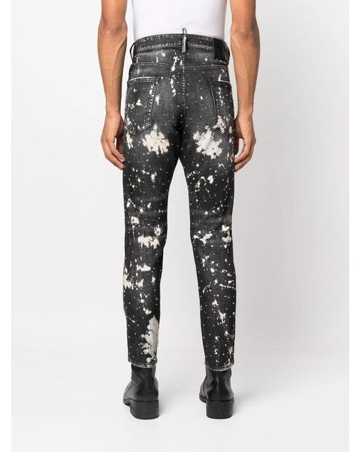 DSquared² Gray Paint Splatter-Print Denim Jeans for men