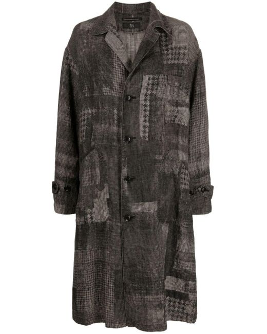 Y's Yohji Yamamoto Gray Patchwork-pattern Linen Coat