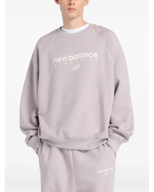 New Balance Gray Trackside Fleece Crew-Neck Sweatshirt for men