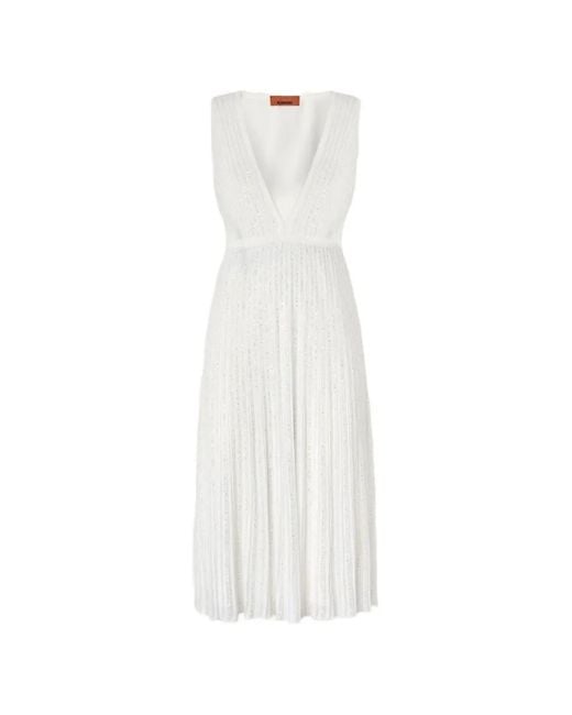 Missoni White V-Neck Midi Dress